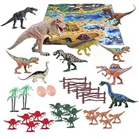 sobebear 50-Piece Dinosaur Toy Set for Kids with Realistic Figures, Jurassic Playmat, Trees and Dino Eggs, Educational Gift for Boys and Girls Ages 3+ Years