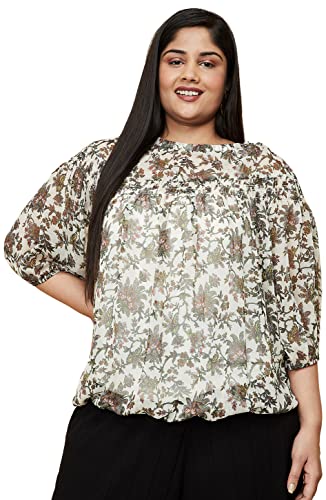 Image of Max Women Printed Round Neck Regular Fit Casual Top