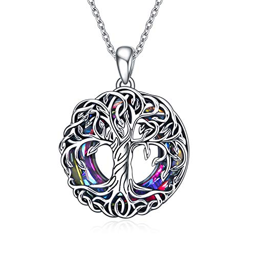 TOUPOP,Tree of Life Necklaces Sterling Silver Celtic Family Tree Necklace with Circle Volcano Crystal Family Jewelry Gifts for Mom Women Teen Girls Birthday Friend