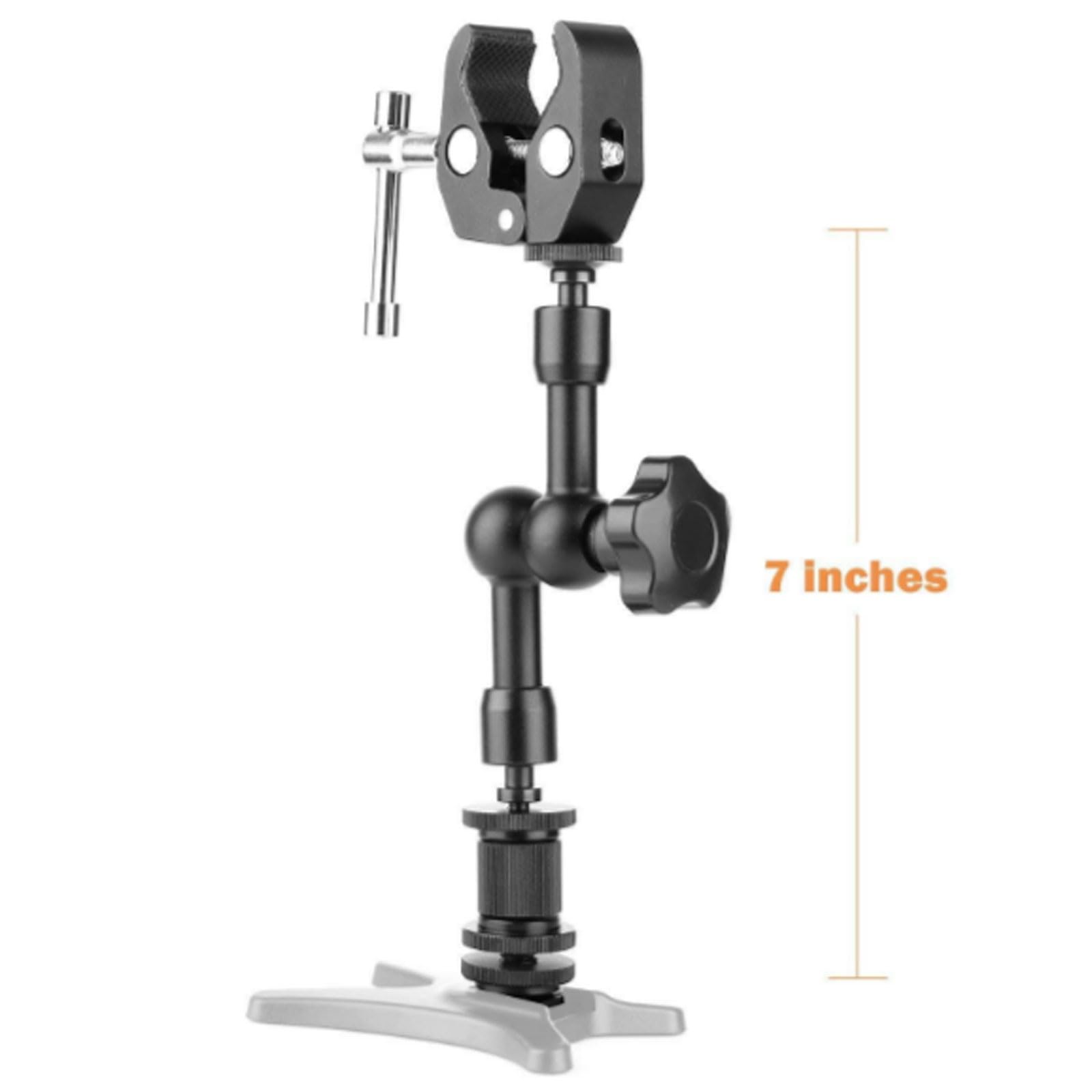 FROON Kit braccio magico da 7 pollici con staffa ad artiglio di granchio, supporto for testa a sfera in lega alluminio for monitor, luce LED, impianto microfono