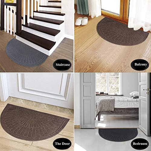 Half Round Door Mat Entrance Rug Floor Mats, Waterproof Floor Mat Shoes Scraper Doormat, 18''x30'' Patio Rug Dirt Debris Mud Trapper Out Door Mat Low Profile Washable Carpet - Thumbnail 5