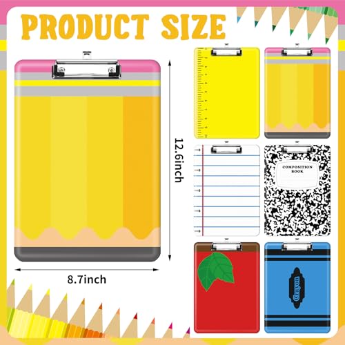 Seajan 12 Pcs Teacher Clipboard Bulk Back to School Appreciation Gift 8.7" x 12.6" Preschool Teachers Clip Board A4 Size Plastic Clipboard for Teacher Classroom School Office Supplies (Classic) - Image 2