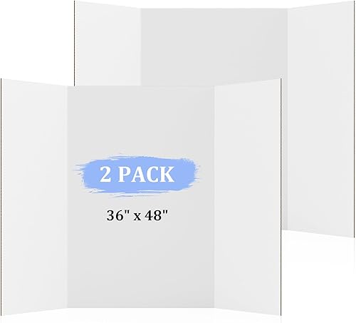 Paquete de 2 tableros de póster triples de 36 x 48 pulgadas para presentación, cartón corrugado blanco grande, triple pliegue, para ferias de