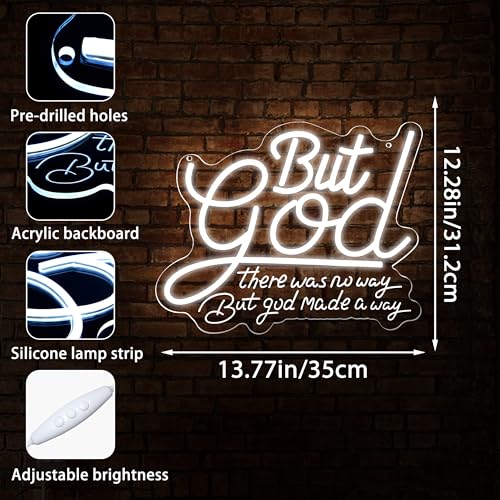 Image of But God Neon Sign for Wall Decor But God LED Light for Man Cave | Dimmable led, inspirational wall art, faith home decor, spiritual ornament, gift for faith enthusiasts, size 13.8*12.3 in