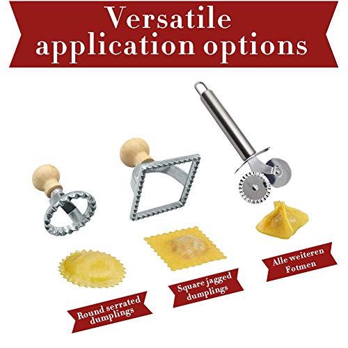 Mezhixin Ravioli Maker Cutter Stamp with Pasta Cutter Set, Aluminum Dough Pasta Molds Stamps Maker with Beechwood Handle and Fluted Edge, Round & Square Shape, Pasta Press For Quick, Safe cutting - Thumbnail 4