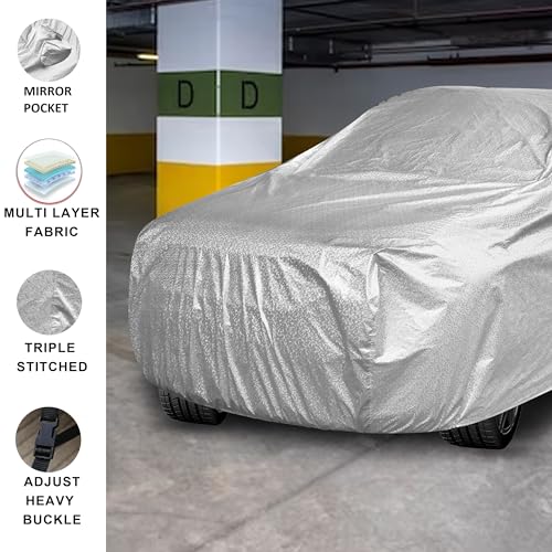 Image of Auto Hub Car Cover Compatible with Maruti Dzire (Model : 2024-Till Date) with Mirror Pocket, Soft Cotton Lining, Dzire Car Cover Waterproof - Metallic Silver