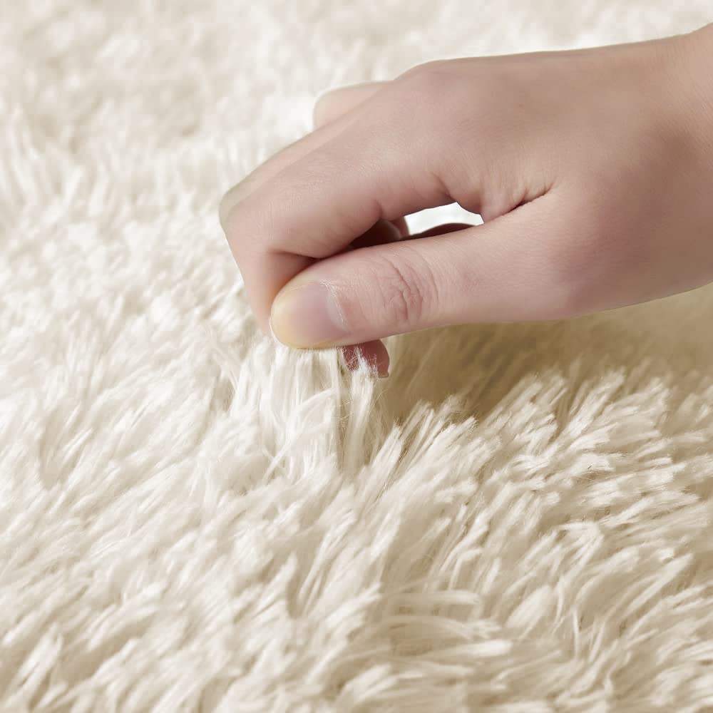 Aspire Homeware Fluffy Bedroom Rug, Cream Bedroom Runner 60x110cm - Image 4
