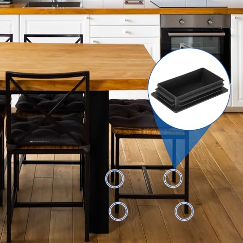 Image of uxcell 8 Pcs Rectangle Tubing End Caps 4 x 2 3 /8 Inch Plastic Hole Plugs Insert End Cap for Metal Tubing Post Chair Leg Table Bookshelves Furniture, Black