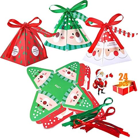 TATAFUN Christmas Candy Paper Boxes Chocolate Goodies Sweet Boxes Christmas Favors Party Supplies Christmas Tree, Santa Claus, Elk (24 Pcs) Cover
