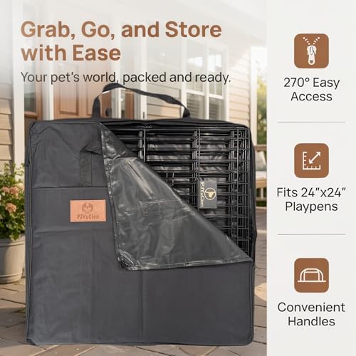 Image of PJYuCien Storage Bag for 24 inchx24 inch Metal Foldable Dog Playpen | 600D Oxford Fabric, 270 Large Zipper, Travel Carry Case for Camping, Park & Home, Waterproof Moisture-Proof