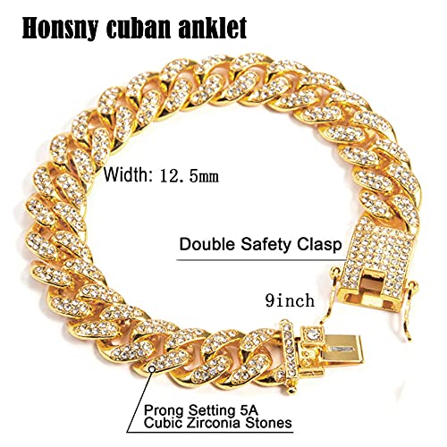 Honsny Cuban Link Anklet Bracelet For Women Men Rhinestone Butterfly Bracelets Anklets 18K Gold Bracelet For Men Boys Bling Diamond Iced Out Cuban Link Bracelets Chain For Teen Girls Hip Hop Jewelry #TOP4