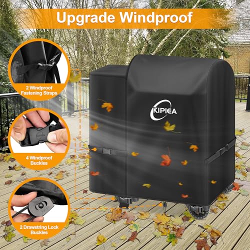 Image of Kipiea 600D Heavy Duty Pellet Grill Cover for Pit Boss Lexington & 500FB, Waterproof Wood Pellet Smoker Cover with Windproof Buckles, UV Resistant, No Tear, No Fading