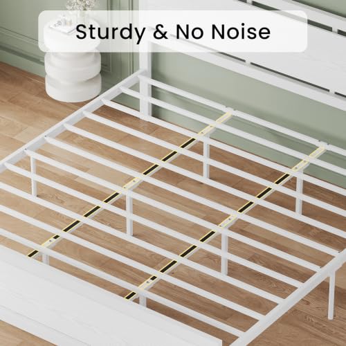 Image of LIKIMIO California King Bed Frame with Headboard and Footboard, Metal Strong Supports, Easy Assembly, Noise-Free, No Box Spring Needed, White