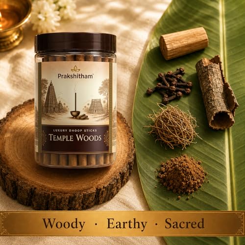 Image of Temple Woods Dhoop Sticks - Pack of 80 | Bambooless & Charcoal-Free Dhoop Stick for Pooja | Premium Woody Sandal Cedar Fragrance | Long Lasting Low Smoke Agarbatti for Meditation