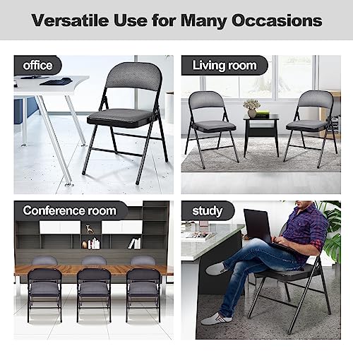Image of Giantex 6-Pack Folding Chairs Set - Waiting Room Chairs with Metal Frame, Fabric Upholstered Padded Seat, Foldable Party Chair Set, Event Chair, Folding Guest Chairs Set of 6, Grey