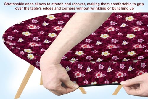 Image of The Furnishing Tree Elastic Oval Dining Table Cover WxL 35x63 in Inches Polyester Floral Pattern Red