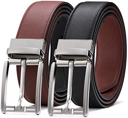 Men's belt Genuine Leather Reversible Dress Belt for Men with Rotated Buckle Trim to Fit