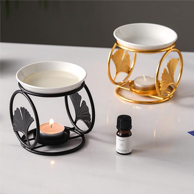 Golden Ginkgo Leaf Bruciatore Per Oli Essenziali In Ceramica - Diffusore A Candela Per Aromaterapia, Design Foglia, Regalo Per Casa E Yoga