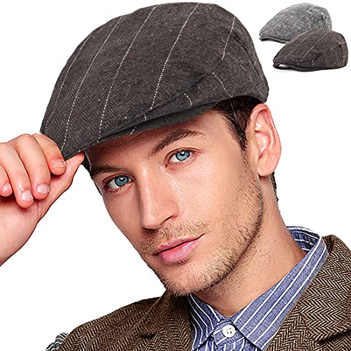 Image of 2-Pack Adjustable Newsboy Hats for Men Flat Cap Irish Wool Blend Tweed