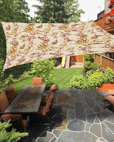 Fall Botanical Sun Shade Sail Waterproof Rectangle, UV Block Sail Shade Canopy Awning Outdoor Oxoford Privacy Shade Cover for Patio Pergola Deck Backyard 6.5'x10' Watercolor Thanksgiving Birds Leaf