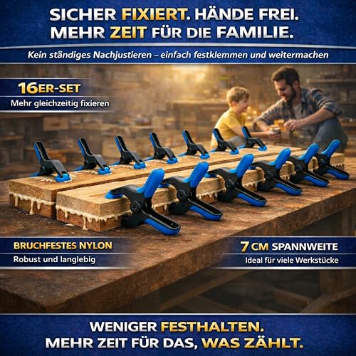LOZEA 16er-Set Klemmzwingen mit einer Klemmkraft von 13kg & einer Spannweite von 7cm für bombenfeste & stabile Fixierungen zum Leimen, für Fotoleinwände oder als Poolplanen-Sicherung gegen Unwetter