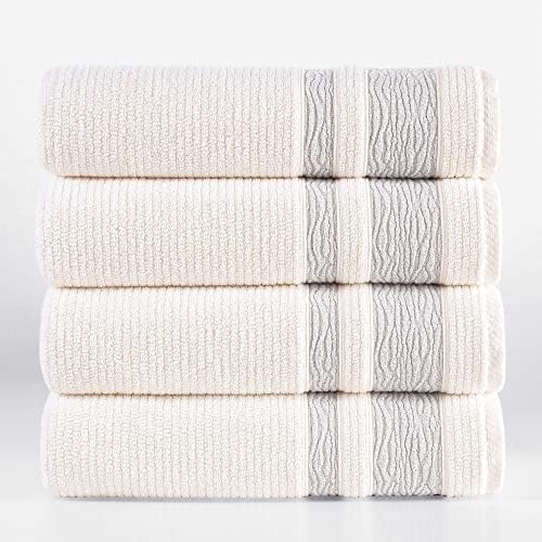 Luxury 4-Piece Turkish Cotton Bath Towel Set - XL (30x56), Soft, Absorbent, Fast-Drying, Durable, Stylish Beige/Green Bathroom Towels, Luxury Spa & Hotel Quality, Home Essential