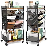 DAOUTIME 8 Tier Rolling Book Cart with Wheels, Mobile Book Storage Cart with 2 Sides Access Bookcase for Narrow Space, Rolling File Organizers and Storage for Home Office Living Room Classroom School