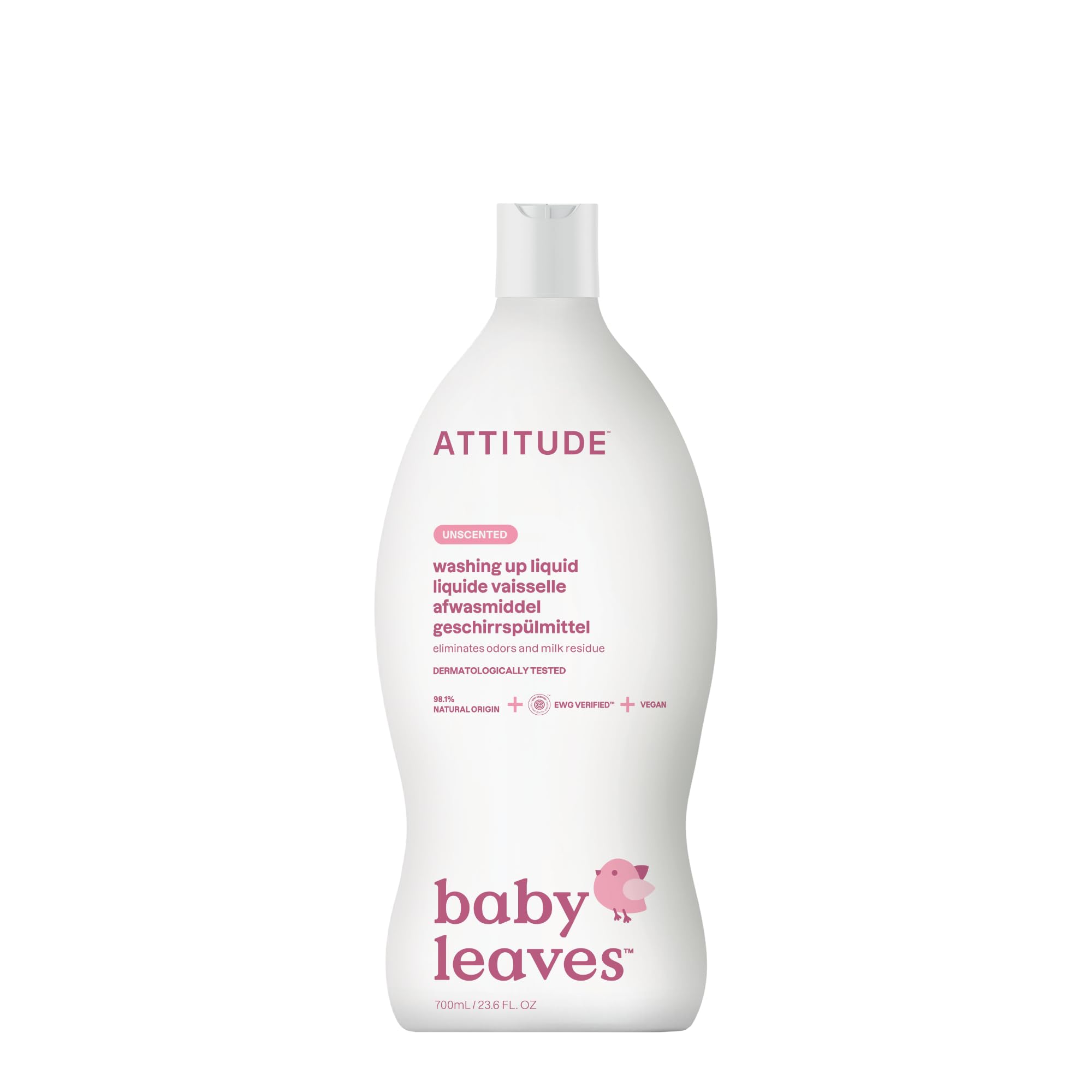 ATTITUDEBaby Washing up Liquid, EWG Verified, No Added Dyes or Fragrances, Tough on Milk Residue and Grease, Vegan, Unscented, 700 mL