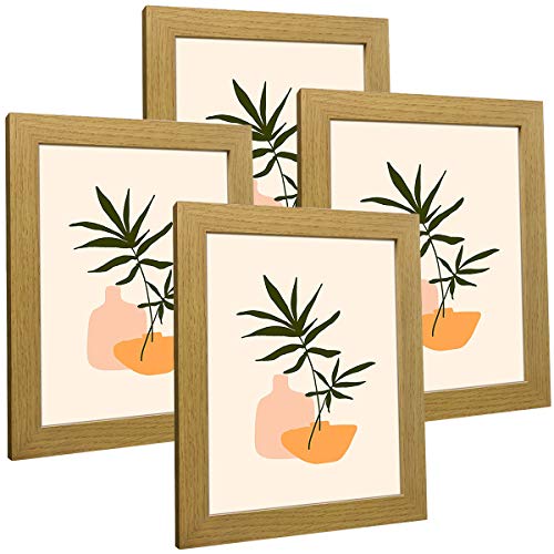 Q.Hou 8x10 Picture Frame Natural Wood Oak Photo Frames Packs 4 with High Difinition Glass for Tabletop or Wall Decor (QH-PF8X10-BR3)
