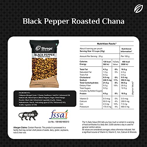Image of Shrego Black Pepper Roasted Chana, Snack and Namkeen, Vacuum Packed (300 GM)