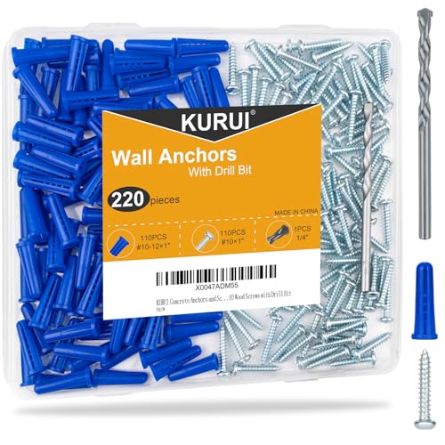 KURUI #10-12 Wall Anchors and Screws Kit, 220PCs Drywall Anchors for Drywall Brick Masonry Stucco...