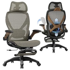 ELABEST X100 Ergonomic Office Chair with Footrest, Big and Tall Home Desk Chair with 5D Flip-Up Arms, Adjustable 3D Lumbar Support,High Back Rolling Computer Chair, Swivel Mesh Chairs (Coffee Break)