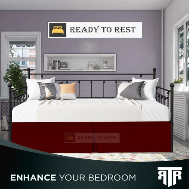 Pleated Bed Skirt for Daybeds - Burgundy Twin Daybed Skirt 12 Inch Drop - 100% Microfiber - Bed Skirt for Twin Size Daybed - Split Corner with Three Side Coverage (Twin-12 Drop, Burgundy)