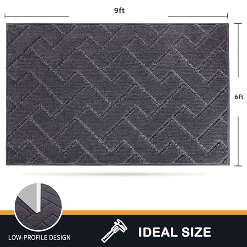 PURRUGS Easy Care Area Rug 6ft x 9ft, Non-Slip Machine Washable Entry Rug, Stain Resistant Accent Rug for Hallway, Bedroom, Living Room and Mudroom, Grey