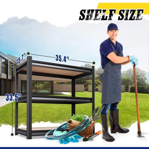 Image of 2Pack 3 Tier Garage Shelving,Garage Storage Shelves,Adjustable Heavy Duty Metal Shelving Units and Storage Large Rack,Utility Steel Shelf For Shop Warehouse Pantry Basement Organizers 35 inchHx33 inchWx16 inchD