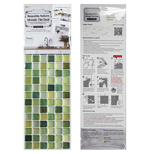 Unidesign Beaustile Peel And Stick Backsplash 3D Mosaic Tile Sticker (N.green) (10, 5.28" X 14.8") #TOP6