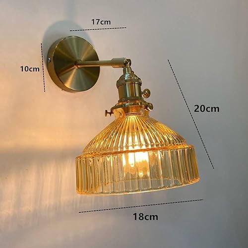Miniatura 4 de Vintage Glass Wall Lamp Modern Brass Wall Sconce Rotating Farmhouse Lighting for Living Room Bathroom Vanity Bedside E26E27 Base(Amber)