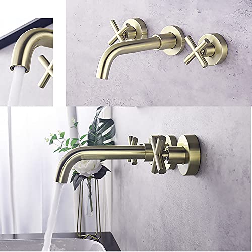 Robinet mural lavabo gain de place en laiton double commande eau chaude - 4