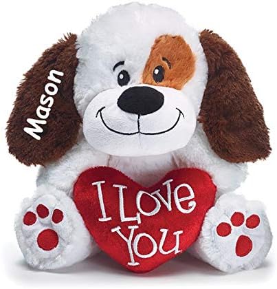 burton+BURTON Personalized Valentine's Day Sitting I Love You Puppy with Heart Plush Stuffed Animal Toy for Boys or Girls with Custom Name - 9 Inches