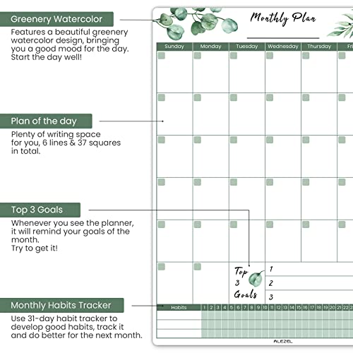 Alezel Magnetic Dry Erase Calendar For Fridge, Greenery Monthly Fridge Calendar Whiteboard Set - Vertical Monthly Calendar For Refrigerator, Grocery & To Do List White Board, 3 Markers + Eraser #TOP1