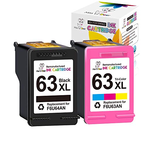 Miss Deer Remanufactured Ink Cartridge Replacement for HP 63XL 63 XL to Use with Officejet 3830 5255 4650 3833 Envy 4520 Deskjet 1112 3637 3630 3634 Printer (1 Black, 1 Tri-Color)