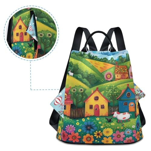 Mochila para mujer antirrobo con apertura trasera oculta y pompón suave juvenil 4