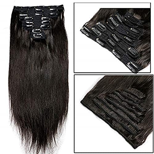 30inch Long Brazilian Clip in Human Hair Extension Silky Straight Clips on Hair Weft Full Head Clip in Hair Extension For Black Women 100-150g (22inch 100grams, #4(Dark Brown))