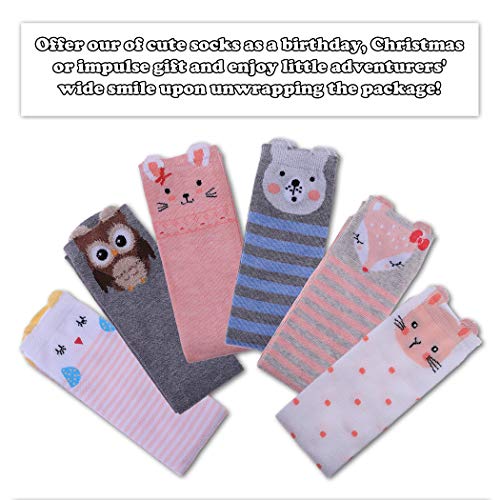 Image of FNOVCO Girls Knee High Socks Cartoon Animal Patterns Cotton Over Calf Socks