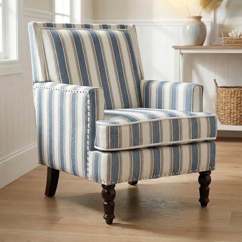 MNGLIRC Blue Striped Cotton Linen Chair