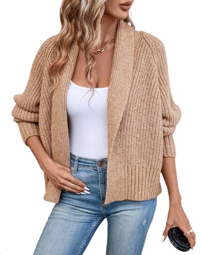 Women's Cardigan Sweaters Fall Winter Open Front Batwing Long Sleeve Shawl Neck Chunky Knit Loose Outwear Coats