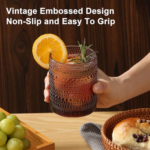 Image of ZMOWIPDL Drinking Glasses Set of 12,Purple 12oz & 15oz Hobnail Glass Cups