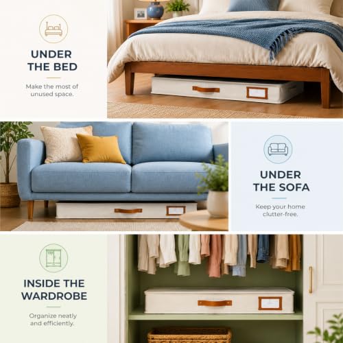 Under-Bed-Storage-Low-Profile-2pc-with-Lid-Ivory-Slim-fit-for-low-clearance-beds-couches-Fits-seasonal-clothes-blankets-shoes-Bins-with-lids-Space-saving-storage