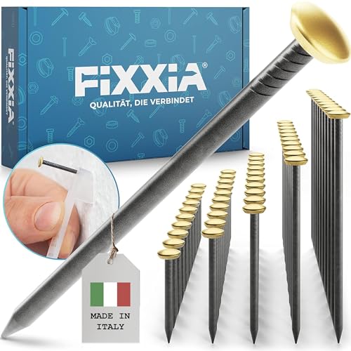 FIXXIA Lot de 50 clous en acier tête dorée 20/25/30/40/50 mm, clous muraux mixtes pour accrocher cadres, photos, miroirs, crochets muraux et clous béton...