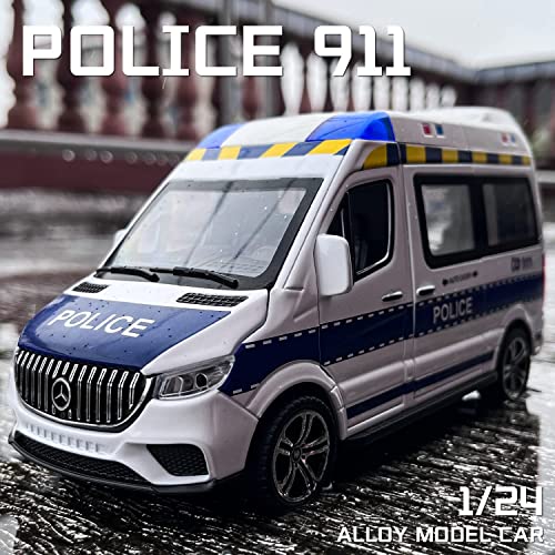 Image of MTG Metro Toys & Gift - Benz Emergency Police Van | 1:24 Scale | Big Size Diecast Model Metal Pull Back Toy car for Kids with Openable Doors & Light, Music Toy Vehicle for Kid 【Colors as Per Stock】